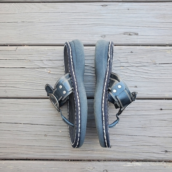 Vintage 90s y2k Bratz Black Faux Vegan Leather Chunky Platform Jammers Sandals 7 - Picture 3 of 11